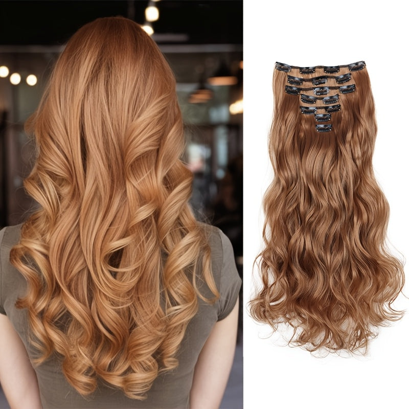 Elegant Mixed Color Clip-In Hair Extension for Women - 16 Clips, Long Wavy Curly Synthetic Hairpiece for Volume Boost & Styling