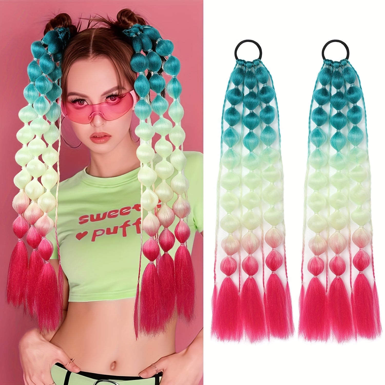 Behufun Women's Yaki Straight Bubble Ponytail Extensions - 2 Pack, 50.8cm Lightweight Hair Extensions with Tie, Ombre Synthetic Ponytails for All Ages, Rave and Festival Hair Accessories