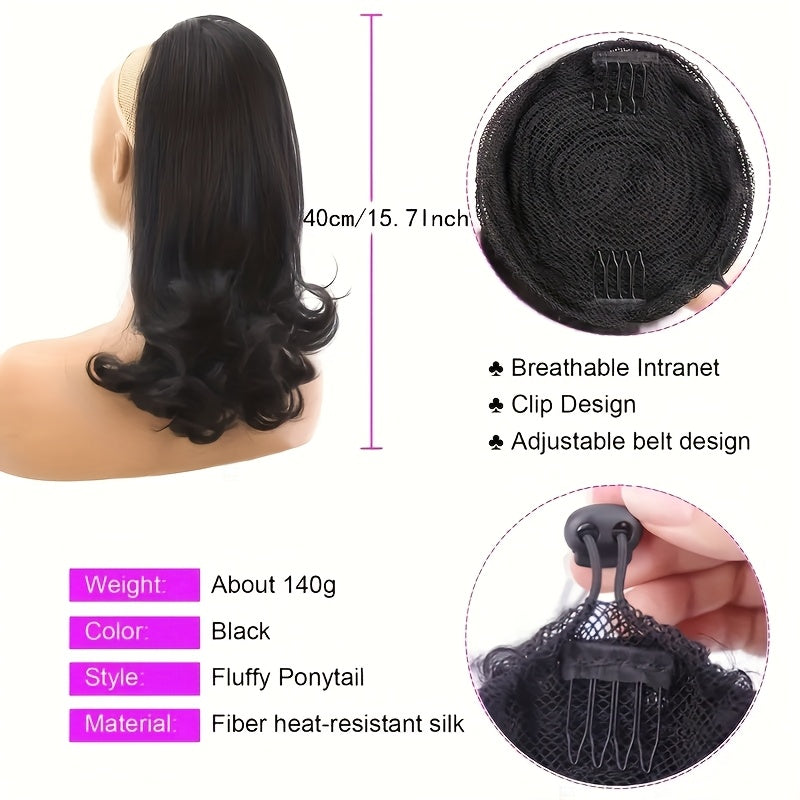 Natural Fluffy Jacqui Straight Ponytail with Synthetic Hair Extensions - End Cocked, High-Quality Heat Fiber, Easy-to-Style for Women, Perfect for Casual or Formal Occasions, Versatile Hairpiece, Sleek Ponytail, Secure Fit