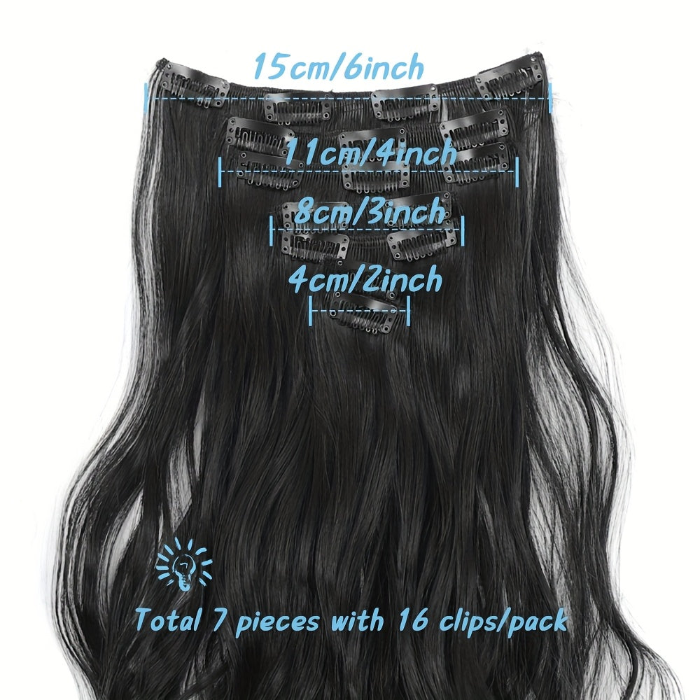 50.8 cm Curly Full Head 7 Separate Pieces Heat Resistance Synthetic Hair Clip in Hair Extensions- Long Hair Accessories for Women, Perfect for Party Daily Use