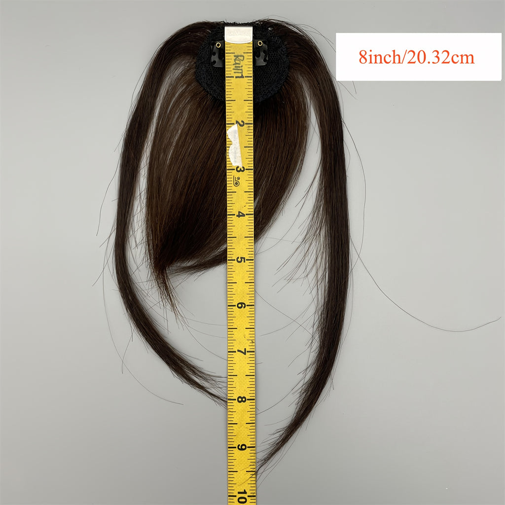 [1pc Real Human Hair Wispy Bangs] 1pc Elegant Clip-In Wispy Bangs Hairpiece for Women, Real Human Hair Straight Clip-On Air Fringe, Looking Hair Extension with Temples, for Daily Wear - Dark Brown, Mixed Blonde