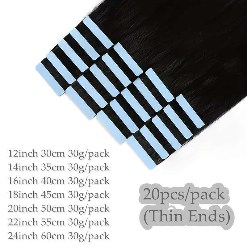 20pcs Normal Color Tape In Hair Extensions Human Hair Straight Tape In Hair Extensions 30.48cm-55.88cm Long Hair 30G/Pack Add Volume