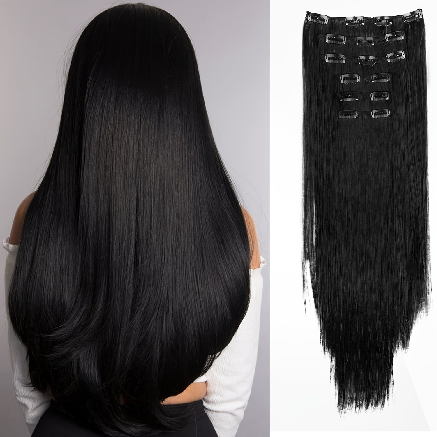 24 Inch 16-Clip Set of Synthetic Hair Extensions, Halloween Special, Straight Hair, with Basics Style, for Women, High-Temperature Fiber, Halloween Hair Accessories|Straight Hair Extensions|Durable Hairpieces