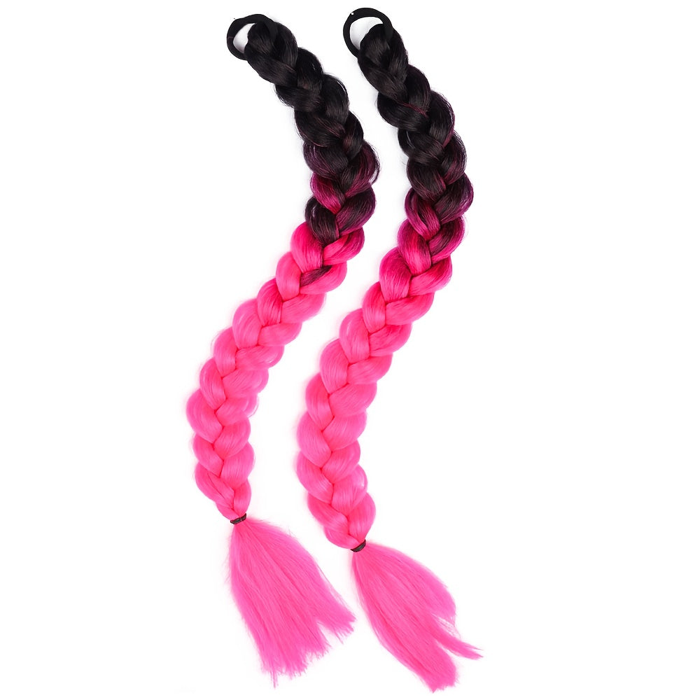 2pcs Women'S Ponytail Hair Extensions, Synthetic Clip-In Braids, Straight Hair Style Basics, with Elastic Band, for Daily Wear, Hair Volume Enhancer