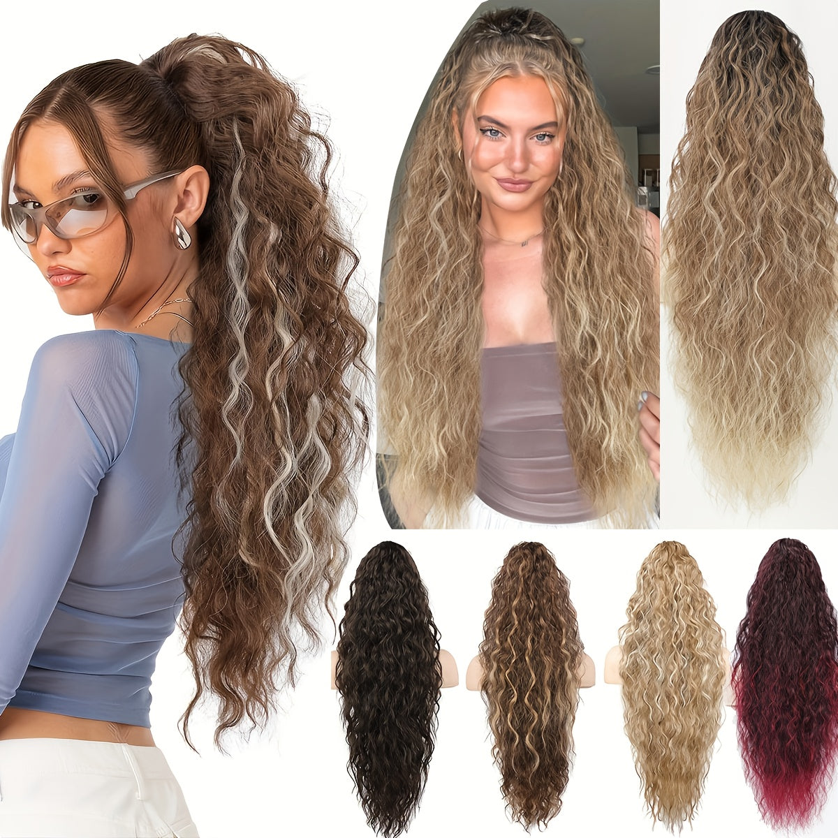 71.12 cm Lightweight Curly Wave Clip-In Hair Extension - Multi-Layered Synthetic Hair for Voluminous Ponytails, Chocolate Brown, Unisex & All Ethnicities, Ponytail Hair Extensions, Versatile Hairpiece, Multilayered Texture, Easy Application Hairpiece