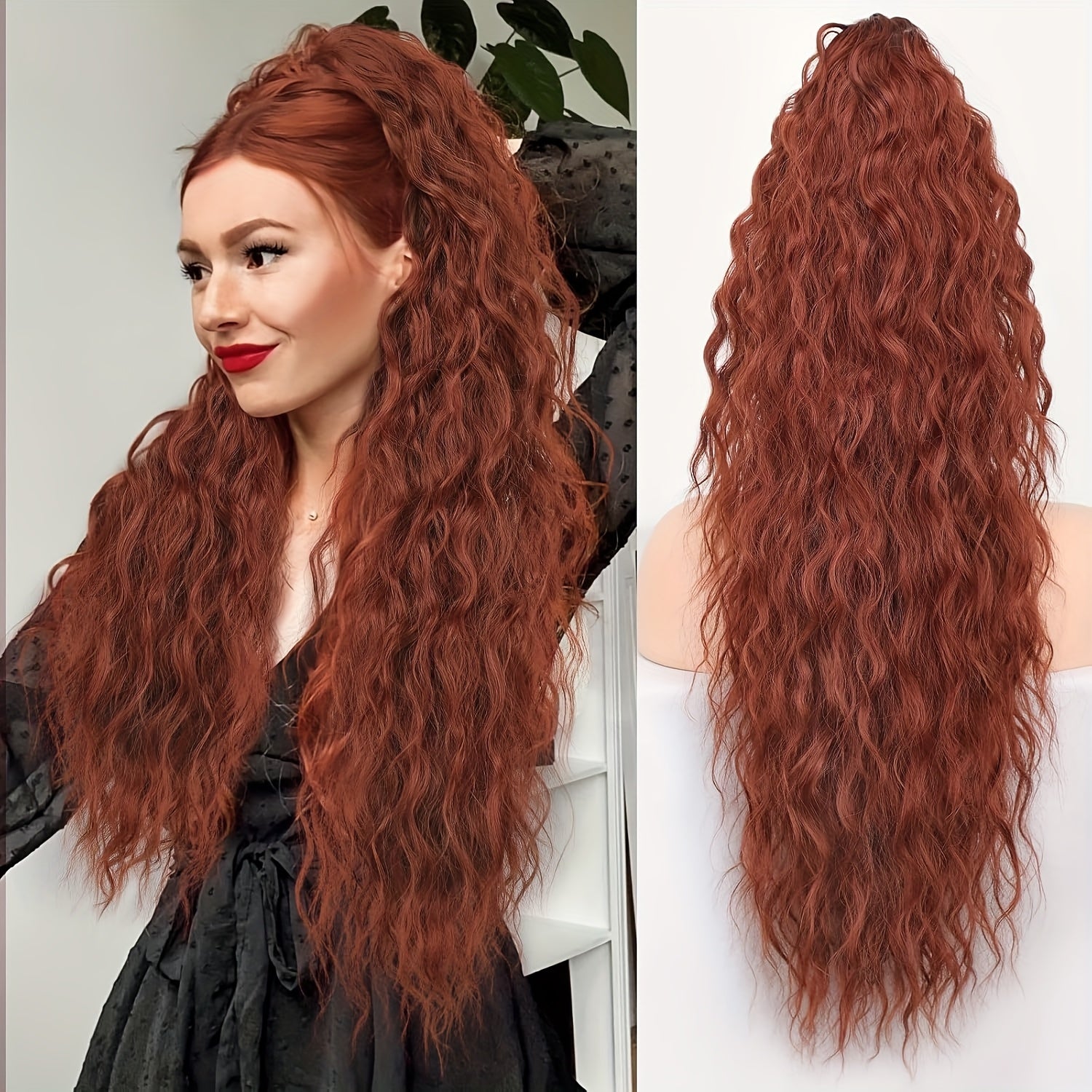 71.12 cm Lightweight Curly Wave Clip-In Hair Extension - Multi-Layered Synthetic Hair for Voluminous Ponytails, Chocolate Brown, Unisex & All Ethnicities, Ponytail Hair Extensions, Versatile Hairpiece, Multilayered Texture, Easy Application Hairpiece