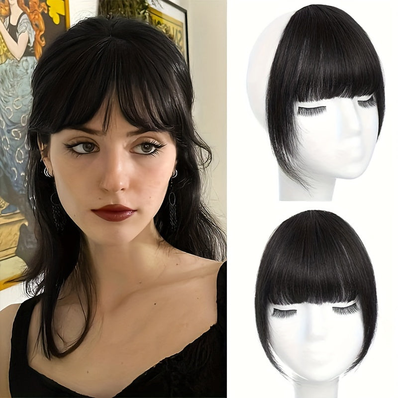 Style Flex, Chic 6-Inch Clip-In Bangs for Women - Straight Synthetic Hairpiece, Versatile Daily Wear