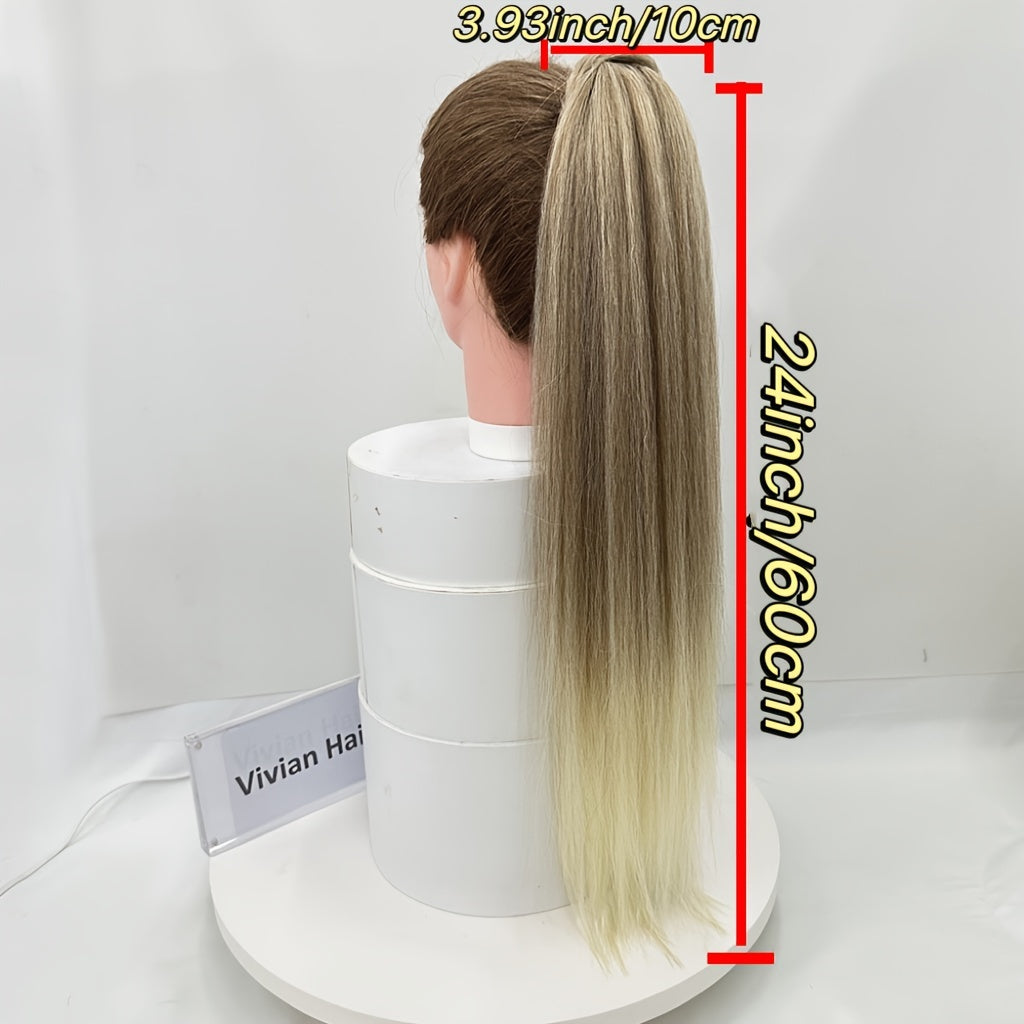 [Yaki Straight Ponytail] 28-Inch Yaki Straight High-Temperature Synthetic Ponytail Extension | Elastic Rubber Band Attachment | Versatile & Durable for Daily Use, Ponytail Hair Extensions