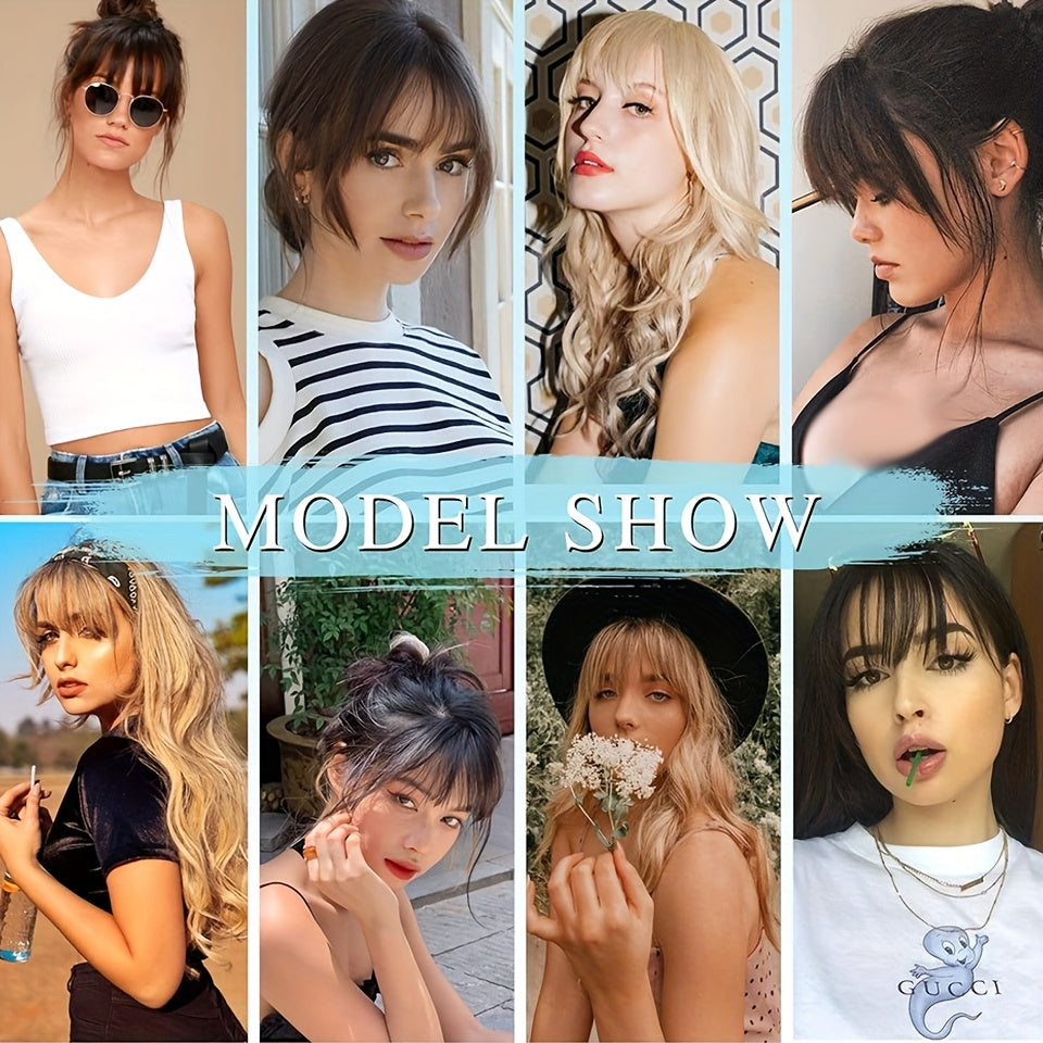 Elegant French-Style Clip-In Bangs with Sideburns, 100% Human Hair, Lightweight & Seamless for Women - Perfect for Daily Wear & Easy Styling, Bangs Clip, Human Hair