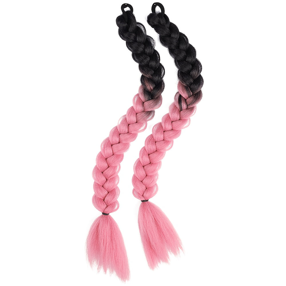 2pcs Women'S Ponytail Hair Extensions, Synthetic Clip-In Braids, Straight Hair Style Basics, with Elastic Band, for Daily Wear, Hair Volume Enhancer