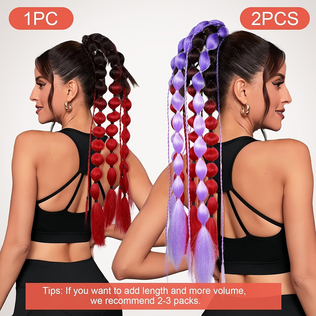 2pcs Vibrant Ombré Ponytail Extensions - 60.96 cm Lightweight, Colorful Braided Hair Accessories for Women, Perfect for Parties, Festivals, and Rave Events, Festival Hair Accessory | Vibrant Hair Extensions | Lightweight Extensions, Hair Accessories