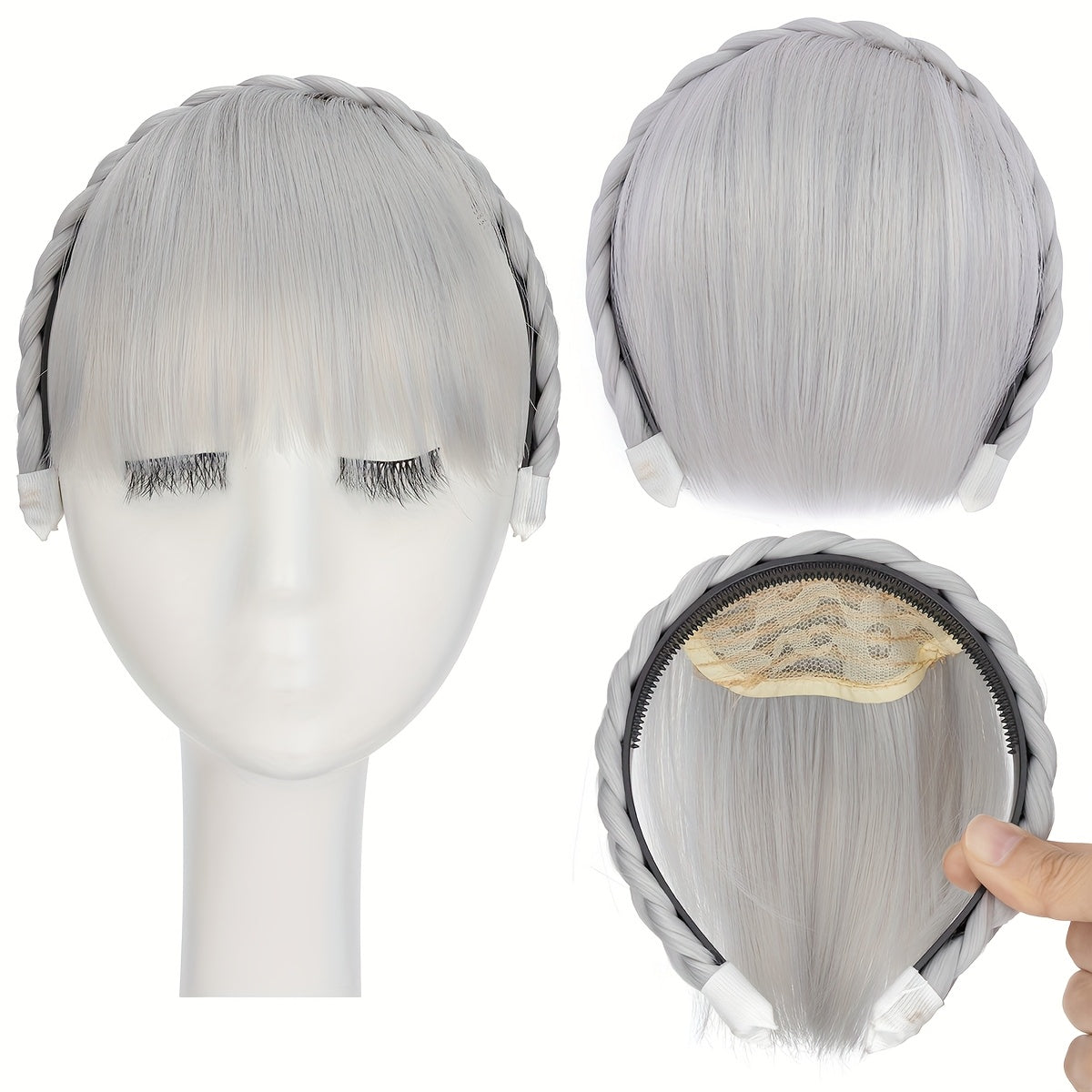 High-Top Hair Accessory 1pc Multi-Color Available Women's Synthetic Clip-In Bangs, Braid Design - Versatile Bangs Piece Suitable for All Hairstyles, Wearable for Daily And Date Outings Halloween