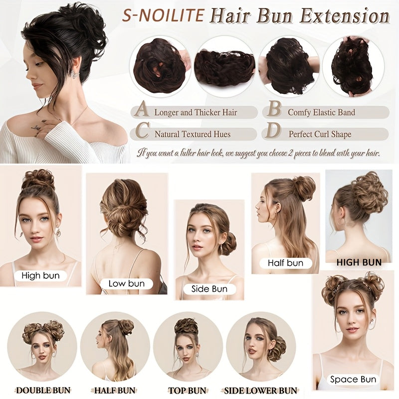 Heat-Resistant Synthetic Fiber Messy Bun Short Curly Ponytail Extension with Elastic Band - Secure Clip-In Hairpiece for Women with Thinning Hair, Natural Volume & Warm Brown/Blonde/Black/Red/Beige/Champagne Blonde Options, Hair Accessories