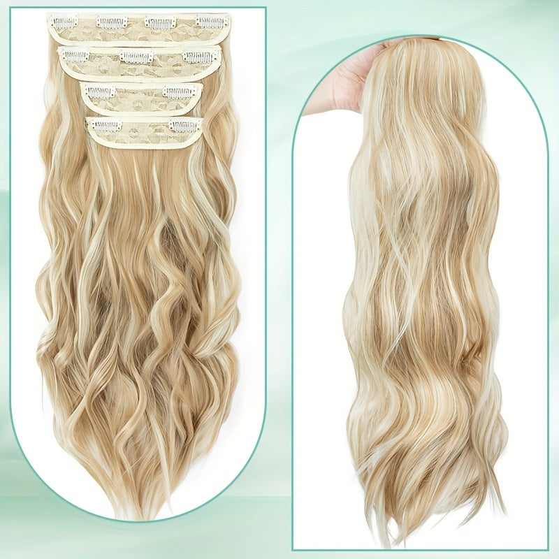 Balayage 55.88 cm Clip In Hair Extensions 4pcs Long Wavy Thick Highlighted Clip In Hairpieces Curly Synthetic Full Head Hair Extension for Women Daily Use Brown Bleach Blonde Black Christmas And Halloween Gift