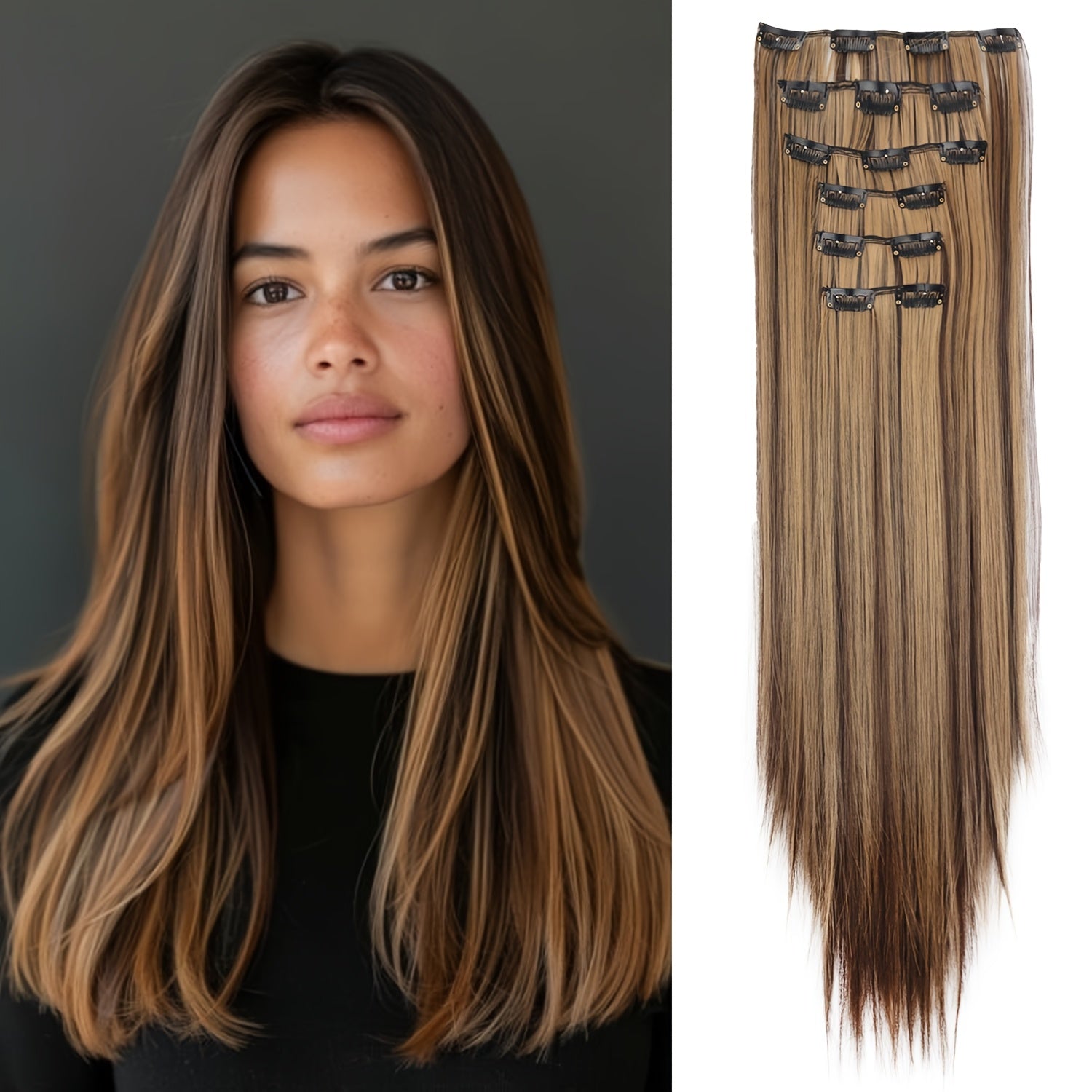 24 Inch 16-Clip Set of Synthetic Hair Extensions, Halloween Special, Straight Hair, with Basics Style, for Women, High-Temperature Fiber, Halloween Hair Accessories|Straight Hair Extensions|Durable Hairpieces