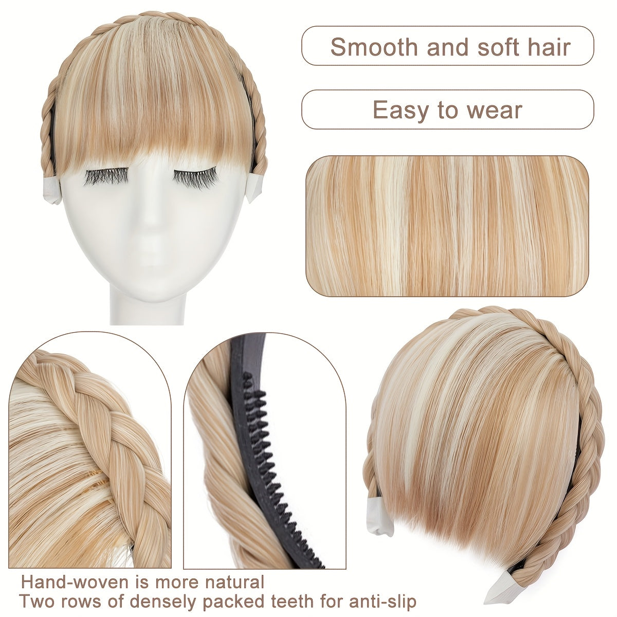 High-Top Hair Accessory 1pc Multi-Color Available Women's Synthetic Clip-In Bangs, Braid Design - Versatile Bangs Piece Suitable for All Hairstyles, Wearable for Daily And Date Outings Halloween