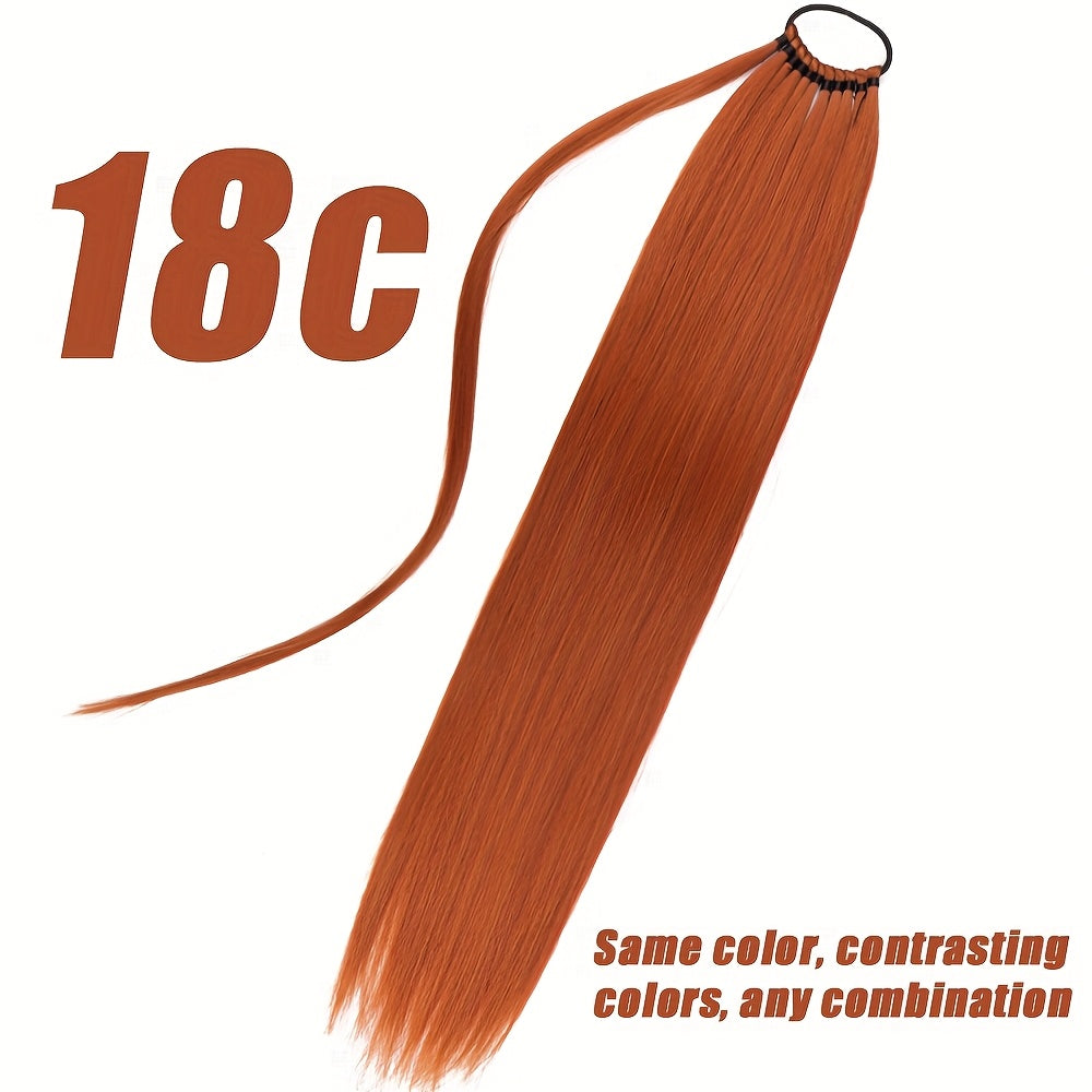 Women'S Long Straight Orange Ponytail Extension, High-Temperature Fiber Synthetic Hair, Basic Style, Daily Wear, Hairpiece for Volume Increase