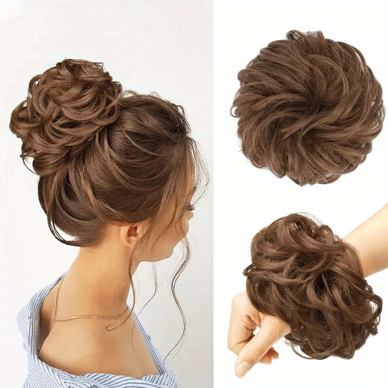 [2pcs Brazilian Hair Buns] 2pcs 4 Inch Brazilian Human Hair Messy Bun Chignon Extensions - Soft & Comfortable Elastic Scrunchie Updo Hair Pieces for Women, Natural Look, Easy Maintenance, Versatile for Daily & Formal Events