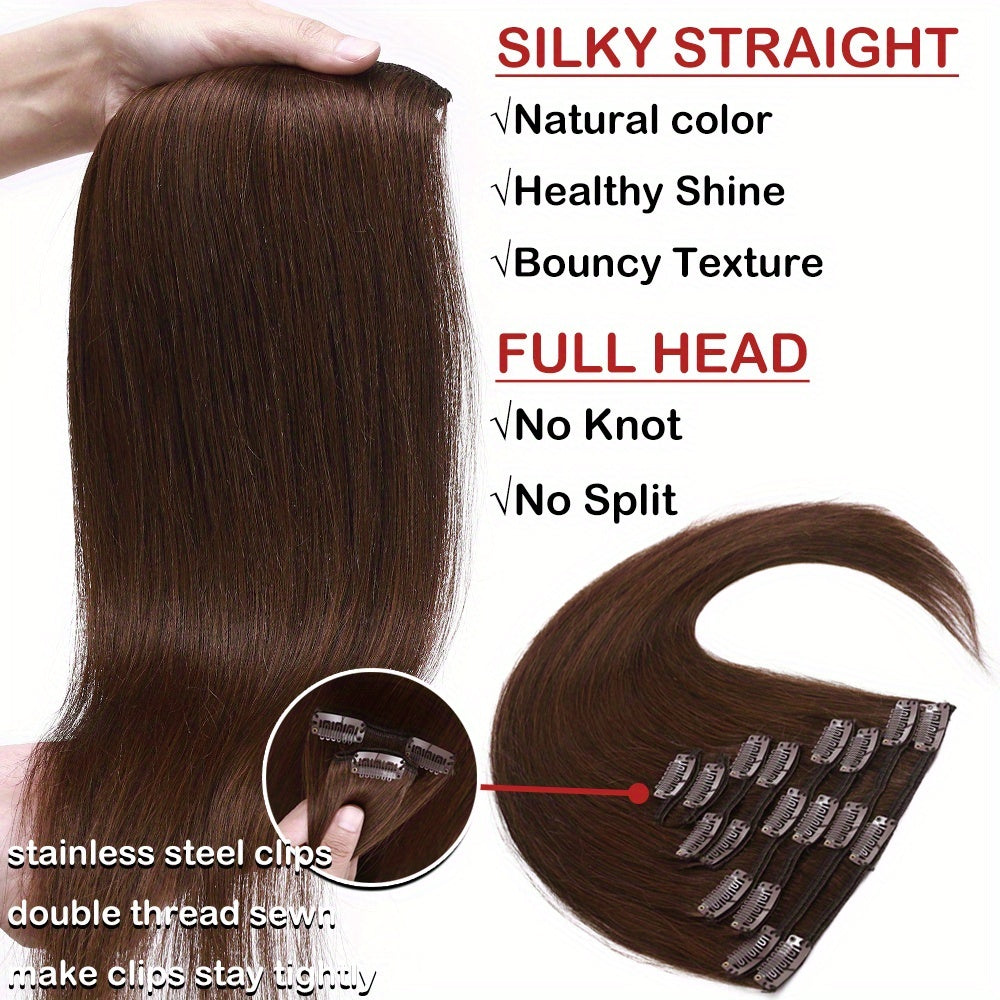Straight Clip In Hair Extensions 100% Real Human Hair, 8pcs 18 Clips 16-24 Inch Invisible Natural Soft Real Human Hair Extensions Clip Ins, Use For Wedding, Party, Birthday, Cosplay, Can Dye, Wash, Curl To Add Volumn.