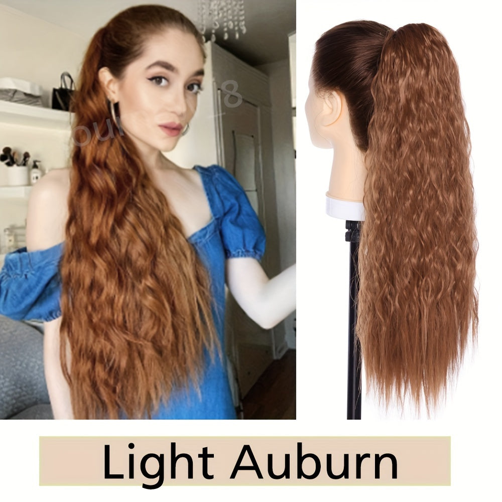 18inch/45cm Long Kinky Corn Wave Ponytail Hair Extension Synthetic Drawstring Afro Curly Wavy Pony Tail Wrap Around Pony Tails Clip In Hairpieces Layered Hairpiece Black Brown Blonde Highlight For Women Daily Party Halloween Christmas Use