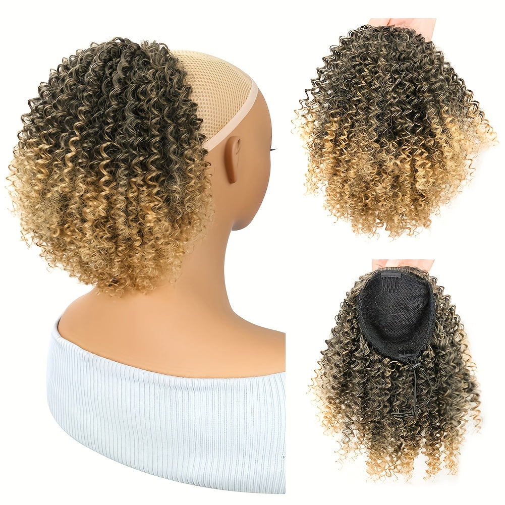 25.4 cm Synthetic Curly Ponytail Hair Extension for Women - Kinky Curly Drawstring Ponytail, Clip-In Fake Ponytails for Daily Use, Natural Look, Easy to Style, Daily Hair Extension | Elegant Hairpiece | Secure Fit Ponytail, Ponytail Wig
