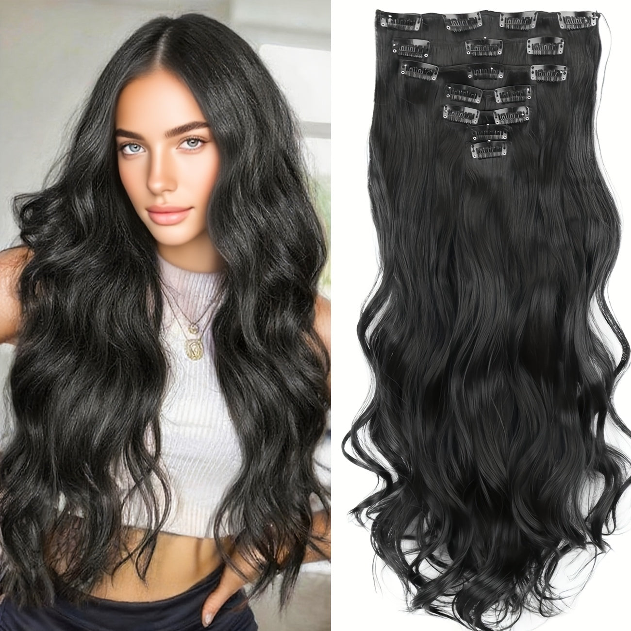 Wig Clip In Hair Extensions for Women 16 Clip Curly Hair Extensions 7 Sets Of Extensions 24inch Big Wave Wig for Everyday Parties Noble And Elegant Easy to Wear Wig Pieces Halloween