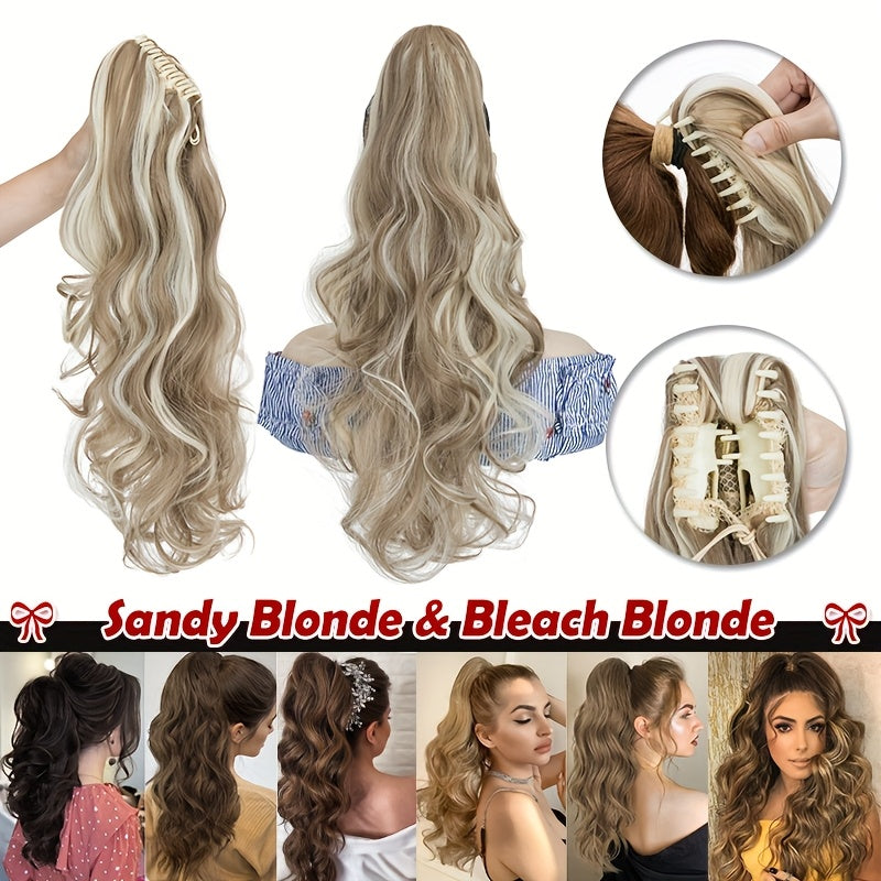1pc Long 60.96cm Clip-In Ponytail Hair Extensions - Heat-Resistant Synthetic Ponytail with Jaw Clip, Dark Brown/Blonde/Gray/Black/Beige/, Volume & Dimension for Parties, Everyday, Special Events - Women's Hairstyle Addition