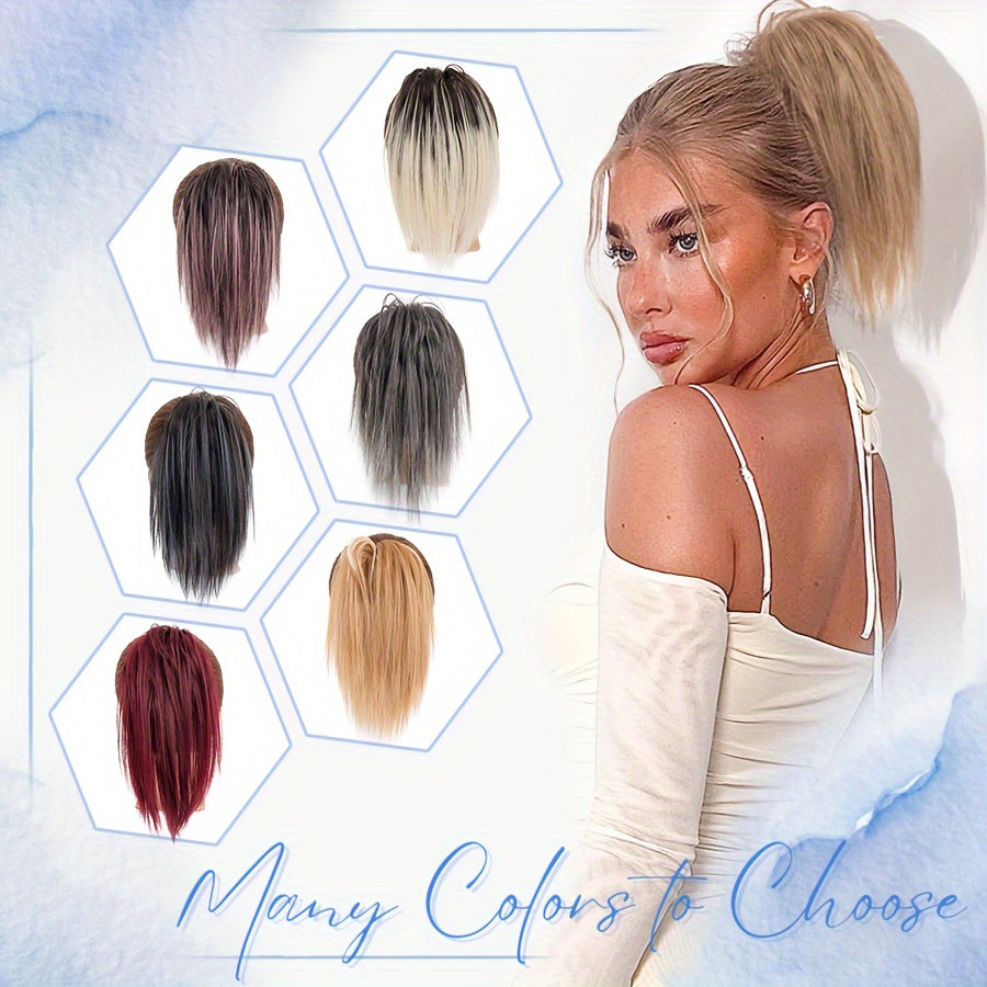 1pc Women'S Synthetic Claw Clip Messy Bun Ponytail Extension, 12inch/30cm, Tousled Scrunchies Updo, Lightweight High Fluffy Straight Soft Hairpiece, Basics Style, for Party Halloween Christmas Daily Use