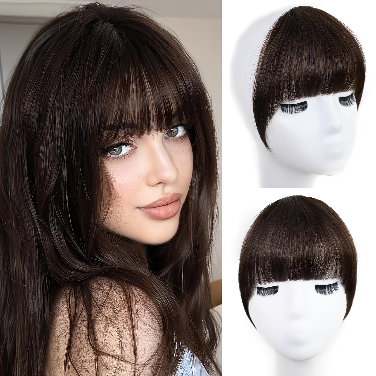 Elegant French-Style Clip-In Bangs with Sideburns, 100% Human Hair, Lightweight & Seamless for Women - Perfect for Daily Wear & Easy Styling, Bangs Clip, Human Hair