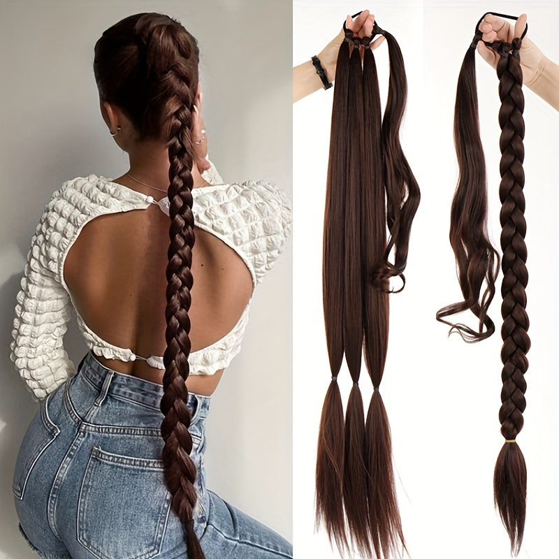 Elegant Long Straight Braided Ponytail Extension for Women - Natural-Looking, Soft Synthetic Hair with High-Temperature Fiber, Easy Wrap-Around Design - Perfect for Daily Use, Ponytail Hair Extensions