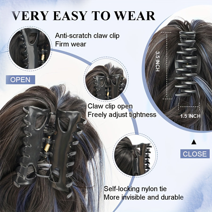 1pc Women'S Synthetic Claw Clip Messy Bun Ponytail Extension, 12inch/30cm, Tousled Scrunchies Updo, Lightweight High Fluffy Straight Soft Hairpiece, Basics Style, for Party Halloween Christmas Daily Use