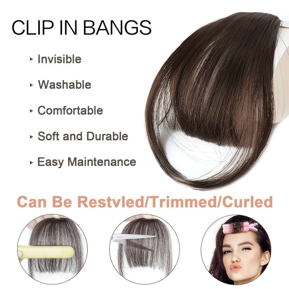 Dark Brown Black Clip In Bangs - One Piece Fringe Hairpiece for Natural-Looking Volume and Length Hair Accessories Halloween Christmas