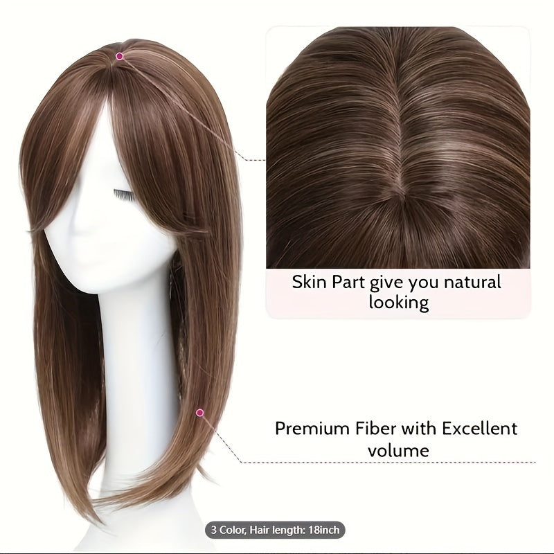 45.72cm Women'S Deep Wave Synthetic Hair Topper - Natural Look for Volume & Length, Easy-to-Style Hairpiece for Bald Spots, Adds Volume & Length, Perfect for Everyday Styling, Hair Volume Enhancer, Natural Look Hairpiece, Secure Fit Hairpiece