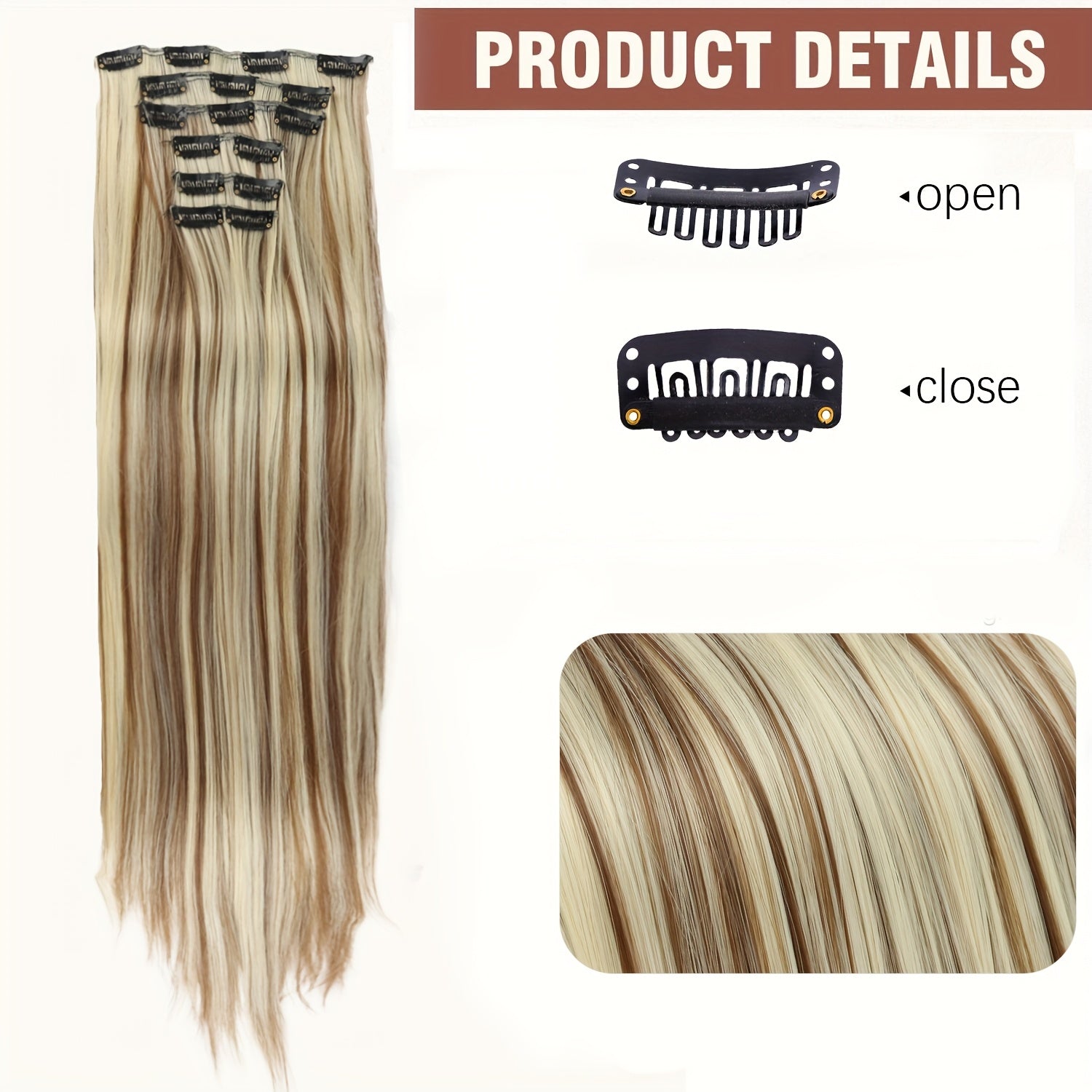 24 Inch 16-Clip Set of Synthetic Hair Extensions, Halloween Special, Straight Hair, with Basics Style, for Women, High-Temperature Fiber, Halloween Hair Accessories|Straight Hair Extensions|Durable Hairpieces