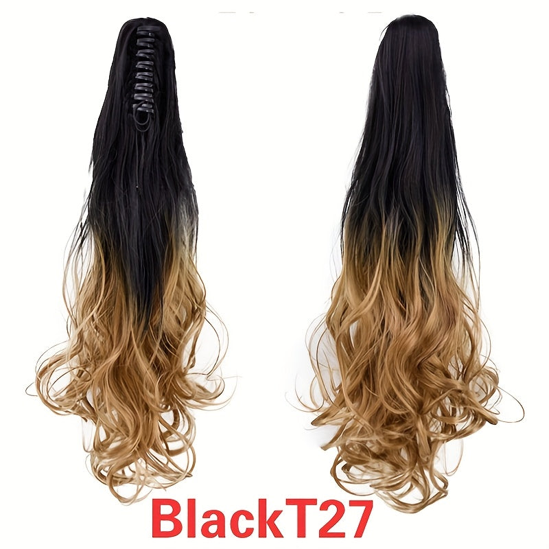 Elegant 12-Color Claw Clip Ponytail Extension - Curly Wavy Synthetic Hair for All Genders, Versatile & Stylish
