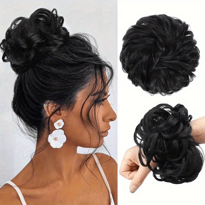 [2pcs Brazilian Hair Buns] 2pcs 4 Inch Brazilian Human Hair Messy Bun Chignon Extensions - Soft & Comfortable Elastic Scrunchie Updo Hair Pieces for Women, Natural Look, Easy Maintenance, Versatile for Daily & Formal Events