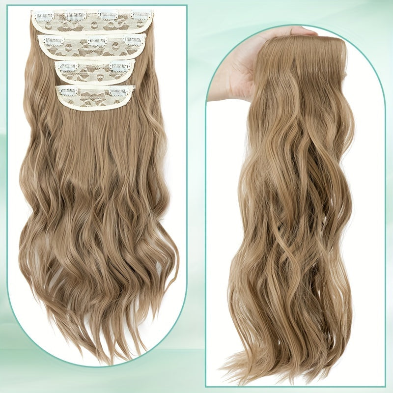 Balayage 55.88 cm Clip In Hair Extensions 4pcs Long Wavy Thick Highlighted Clip In Hairpieces Curly Synthetic Full Head Hair Extension for Women Daily Use Brown Bleach Blonde Black Christmas And Halloween Gift