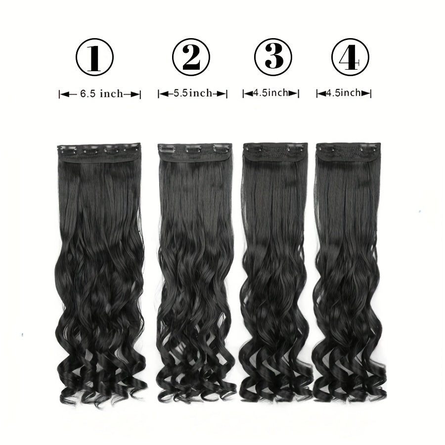 20-Inch Clip-In Hair Extensions for Women - 4pcs Set, Long Bouncy Curly Synthetic Hairpieces, Heat Resistant, Hair Clip Extensions