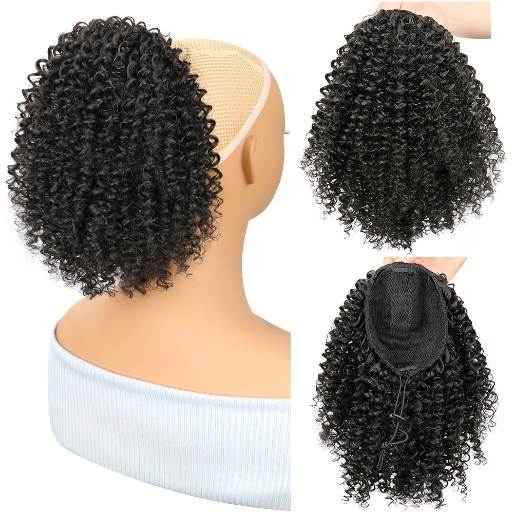 25.4 cm Synthetic Curly Ponytail Hair Extension for Women - Kinky Curly Drawstring Ponytail, Clip-In Fake Ponytails for Daily Use, Natural Look, Easy to Style, Daily Hair Extension | Elegant Hairpiece | Secure Fit Ponytail, Ponytail Wig