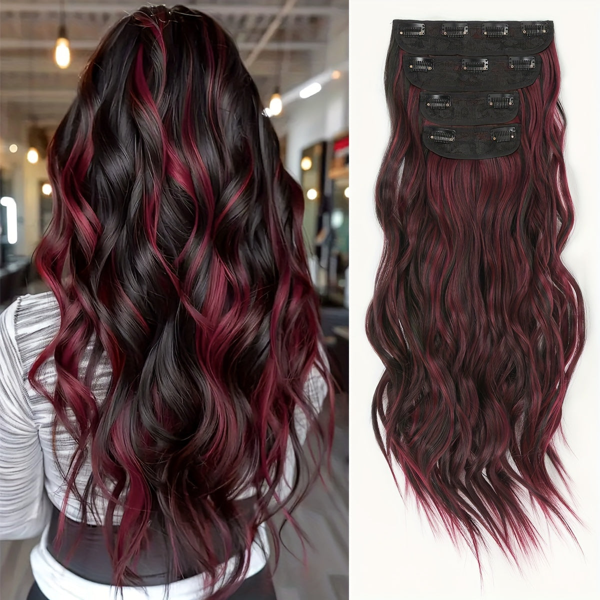 YUSULAXI Body Wave Heat Resistant High Temperature Fiber Hair Extension, 22 Inch Long, Ombre Color, for Women