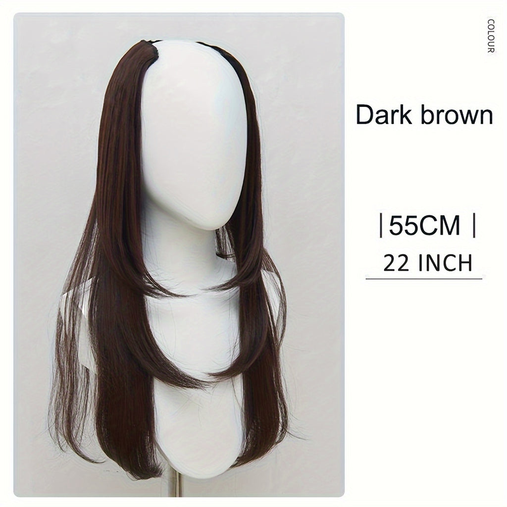 U Part Wig Straight Hair Wigs For Women 18Inches U Shape Clip In Half Wigs Natural Color Invisible Seamless Hair Extension Full Head Long Clip In On Hair Pieces For Women Black Brown Hair Clips Hair Accessories Halloween Christmas