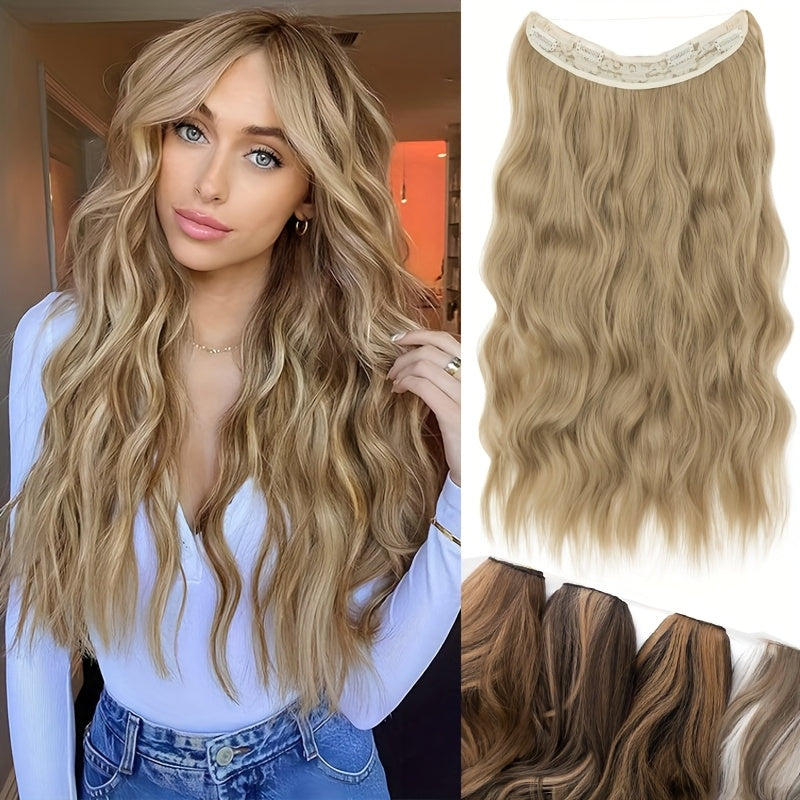 4 Clips Adjustable Size Invisible Wire Hair Extensions With Transparent Wire Synthetic Hair Piece Long Wavy Secret Headband Hairpieces For Women Daily Wear And Halloween Party