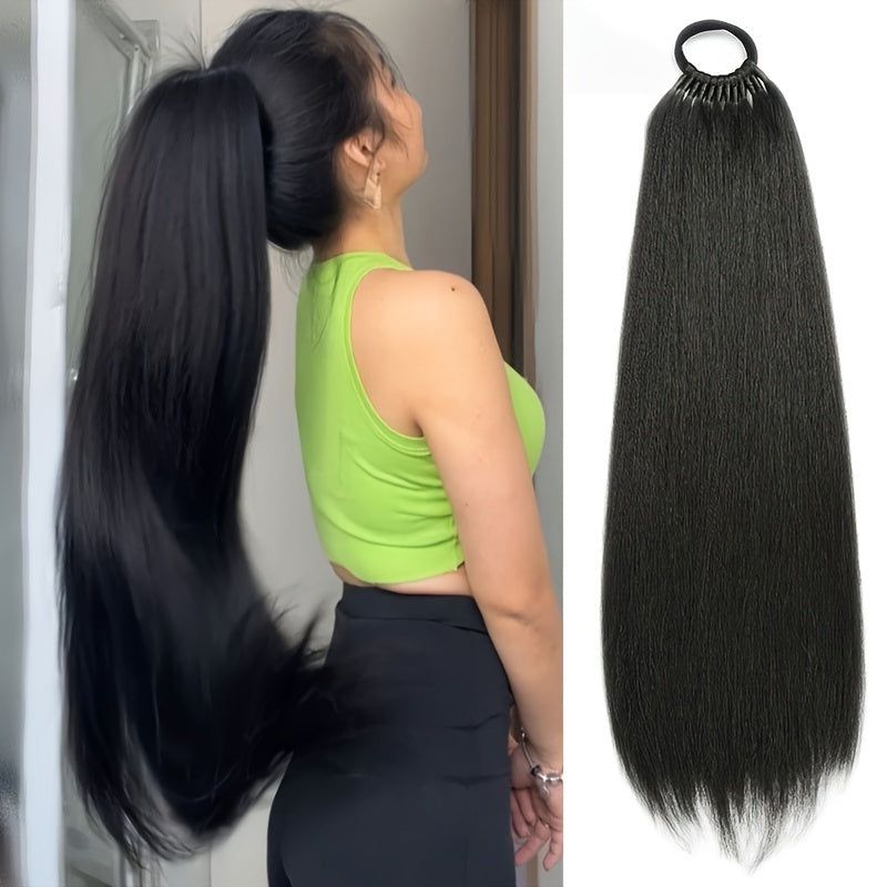 24-Inch Straight Synthetic Ponytail Extension for Women - Versatile Clip-In Hairpiece for Everyday & Special Occasions