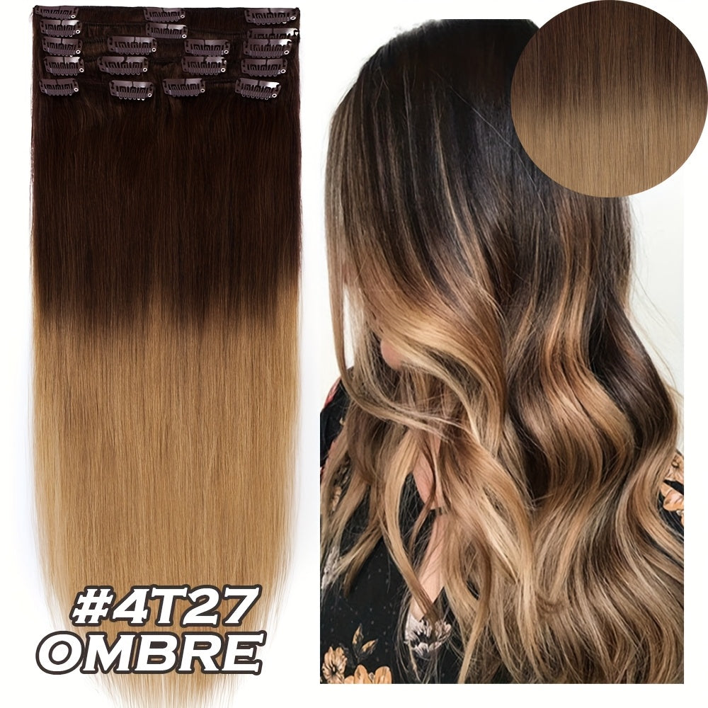 [Soft Human Hair Extensions] 8pcs 18 Clips Clip In Hair Extensions | 16-24 Inch Soft & Natural Straight Human Hairpieces for Women - Adding Volume & Beauty