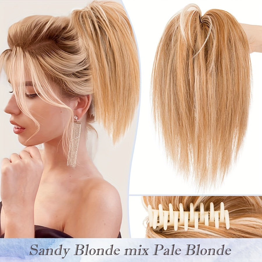 1pc Women'S Synthetic Claw Clip Messy Bun Ponytail Extension, 12inch/30cm, Tousled Scrunchies Updo, Lightweight High Fluffy Straight Soft Hairpiece, Basics Style, for Party Halloween Christmas Daily Use