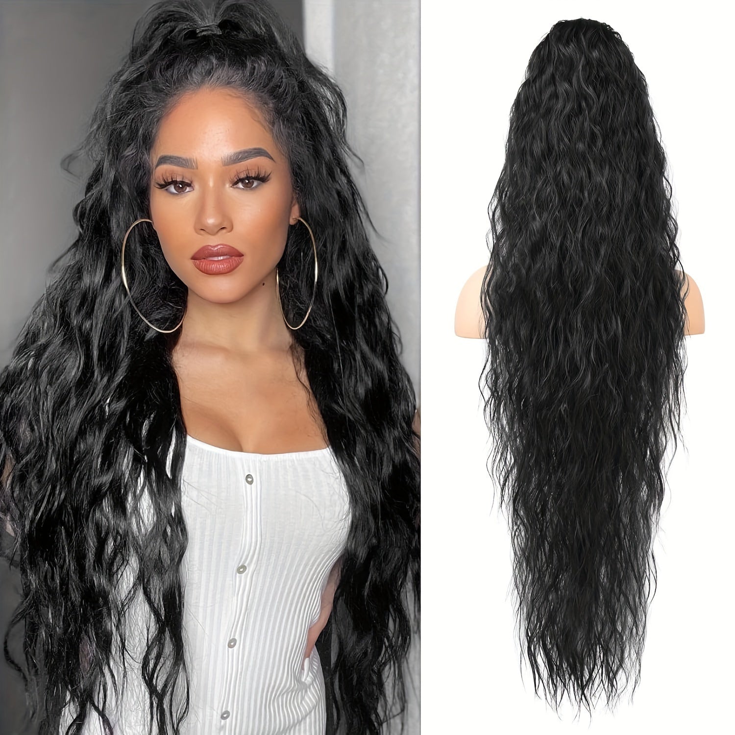 Ponytail Extension, 34" Long Wavy Drawstring Ponytail Extensions, Softer Lighter Synthetic Clip In Hair Extensions Hairpiece For Women Halloween Christmas
