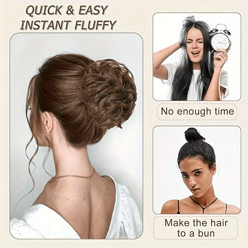 [2pcs Brazilian Hair Buns] 2pcs 4 Inch Brazilian Human Hair Messy Bun Chignon Extensions - Soft & Comfortable Elastic Scrunchie Updo Hair Pieces for Women, Natural Look, Easy Maintenance, Versatile for Daily & Formal Events