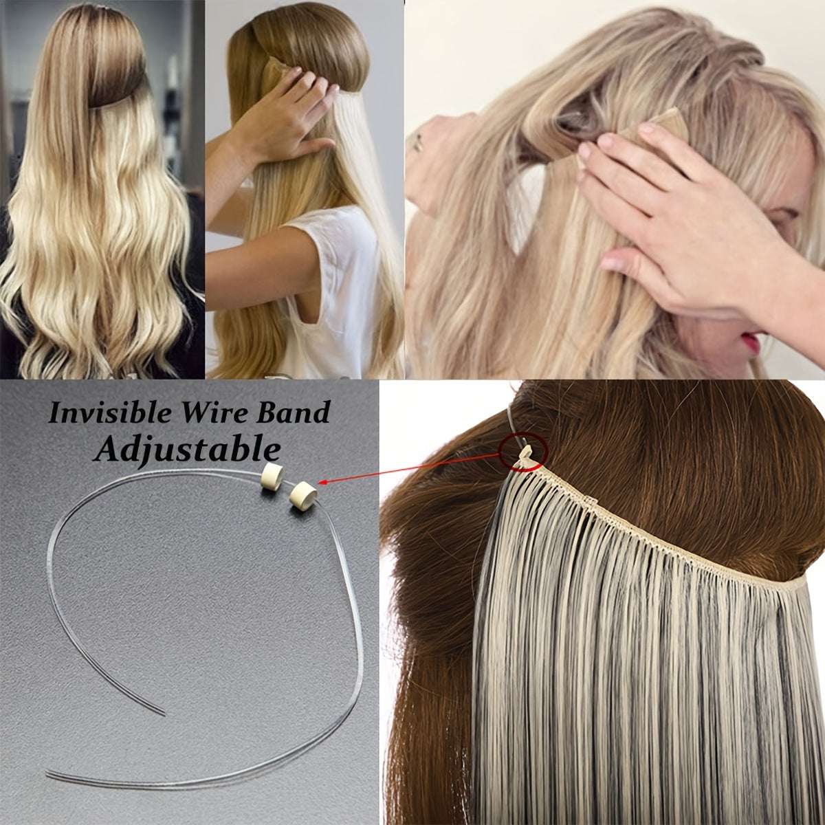 Hair Extensions Invisible Hair Extensions Secret Hidden Wire Long Curly Hair Pieces For Women Synthetic Halloween Christmas