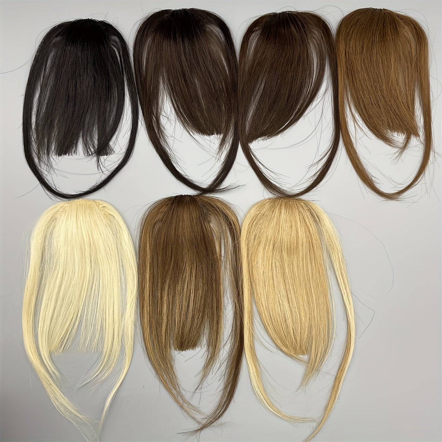 [1pc Real Human Hair Wispy Bangs] 1pc Elegant Clip-In Wispy Bangs Hairpiece for Women, Real Human Hair Straight Clip-On Air Fringe, Looking Hair Extension with Temples, for Daily Wear - Dark Brown, Mixed Blonde