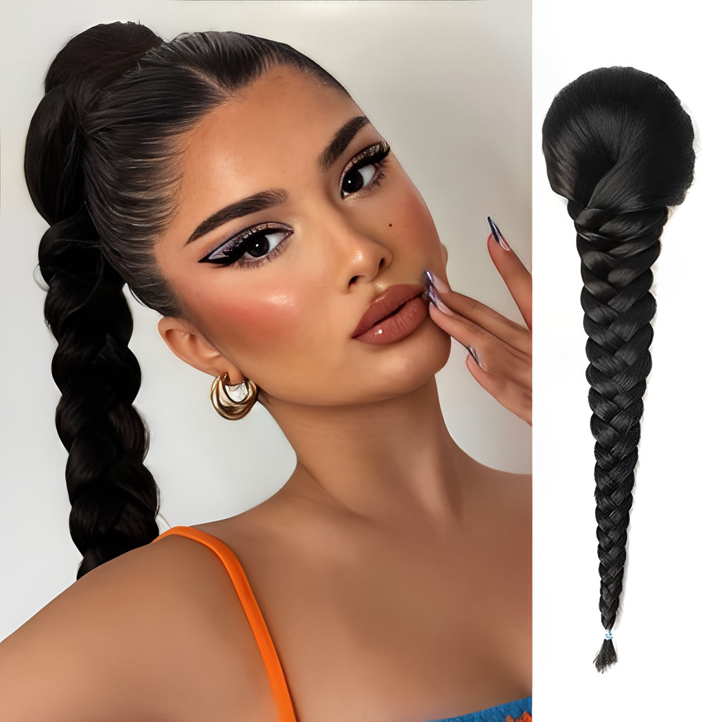 16-inch Elegant Curly Wave Ponytail Extension - 1pc Fishbone Braided Clip-in Synthetic Hair - Unisex-Adult Fashion Party Christmas New Year Gift